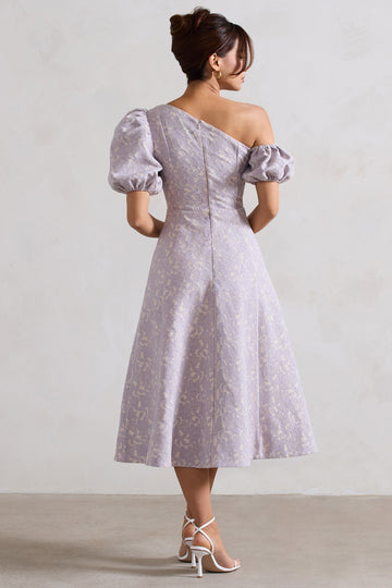 Lottie Mauve Lace Asymmetric Puff-Sleeve Maxi Dress